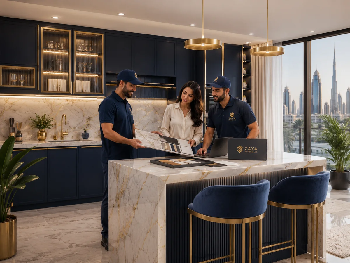 Zaya Movers kitchen interior design consultation in a modern Dubai kitchen